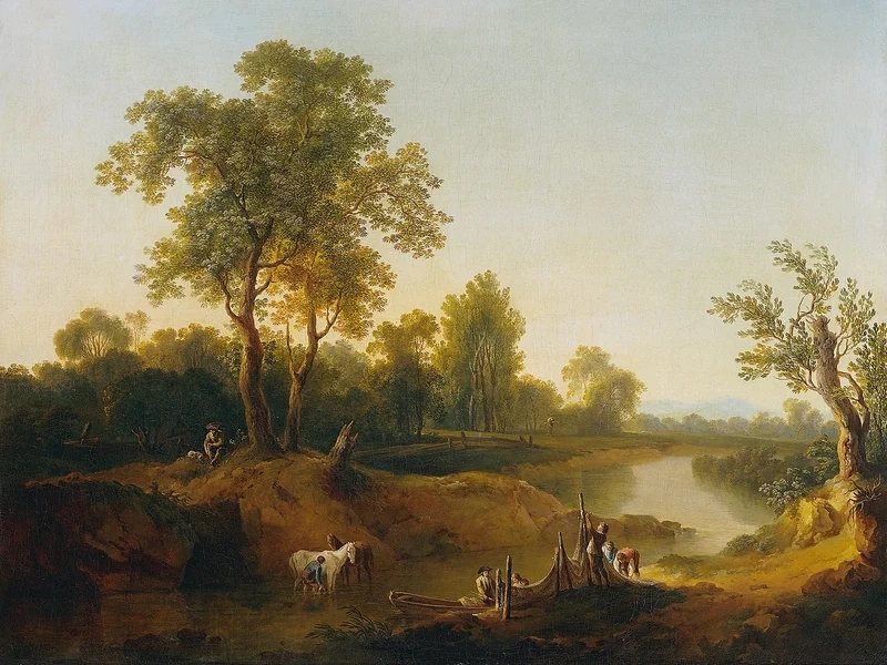 1759-Martin von Molitor - Cavalieri e pescatori in un paesaggio fluviale - Galleria austriaca Belvedere
